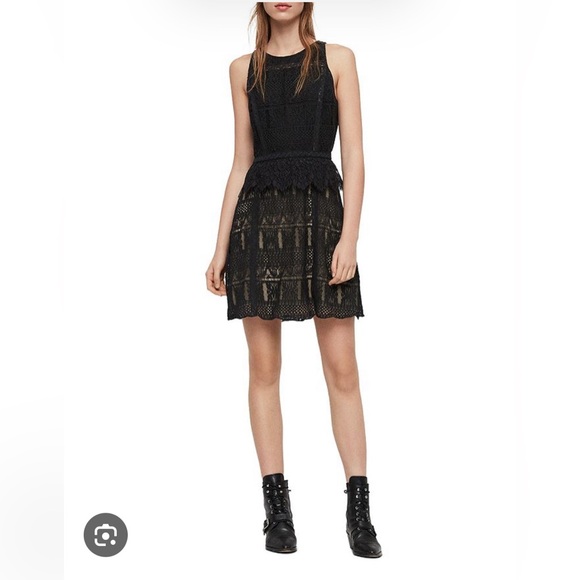 NWT All Saints Melia Peplum Lace Dress UK8 US4 - Picture 1 of 8